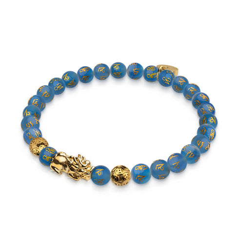Mini Pixiu Feng Shui Bracelet | WATER Element | Blue Agate x 18k Gold